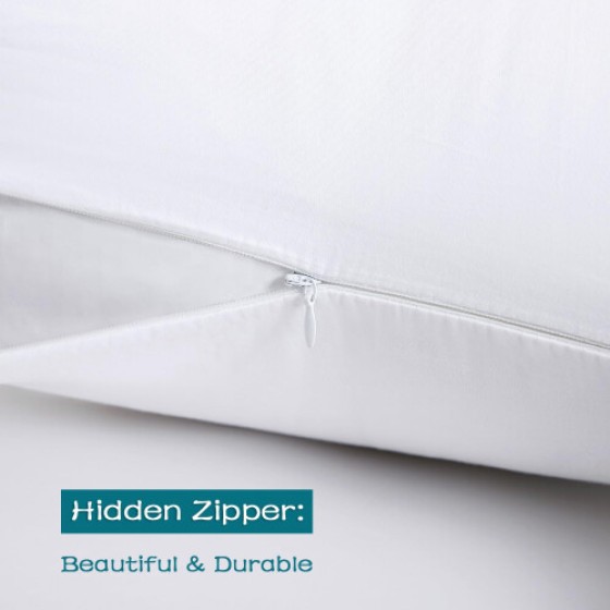 LOSAFEFE ジッパー枕カバー、100% コットン、2枚セット、超柔らかく通気性のあるキングサイズ、ホワイト